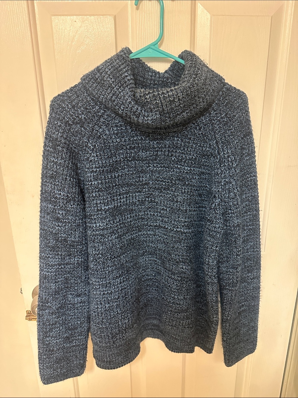 Jones New York Dark Blue Heathered Cowl Neck Sweater